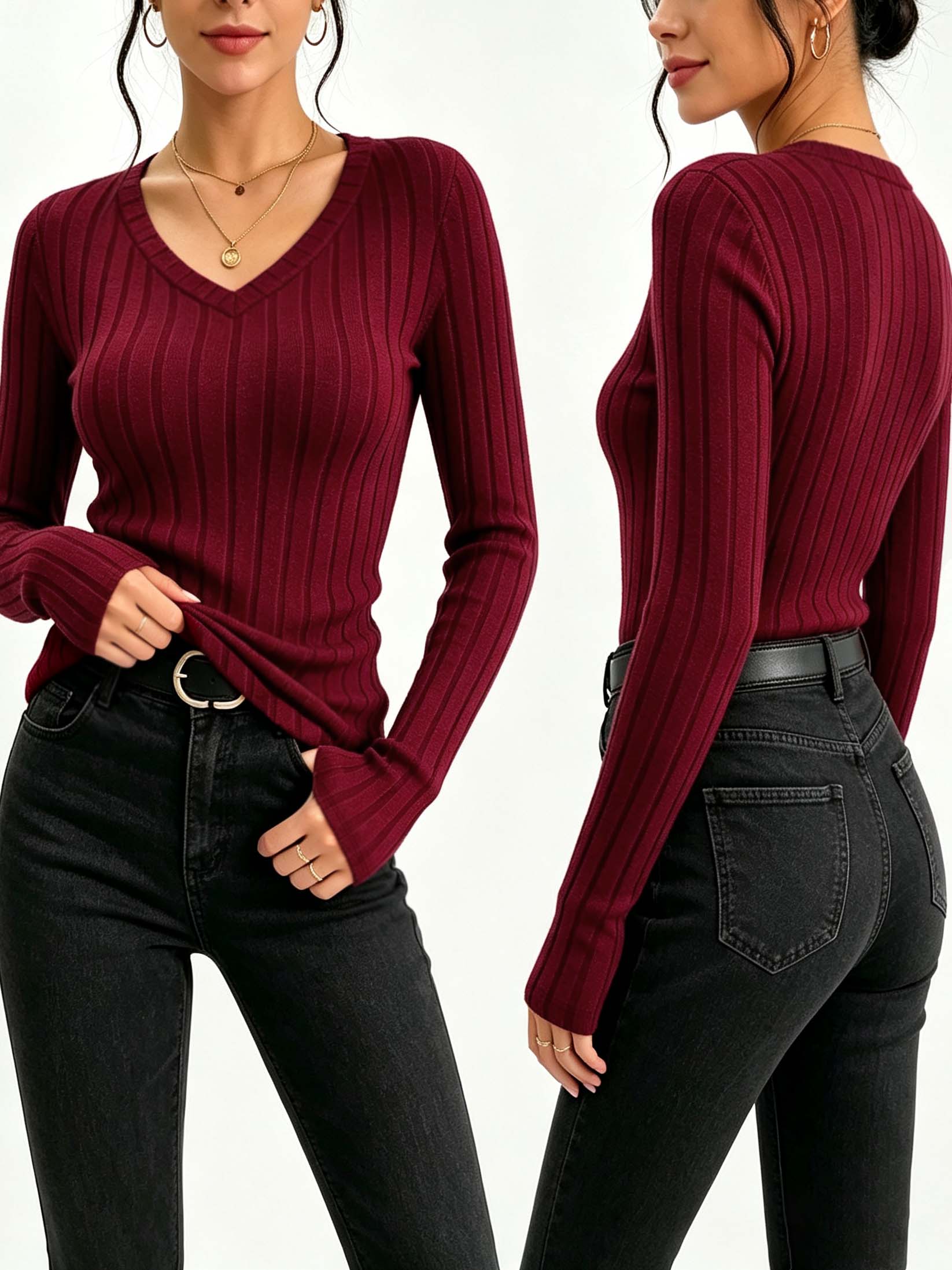 Women Solid V‑Neck Ribbed Knit - Winter Clothing For Women recension och pris