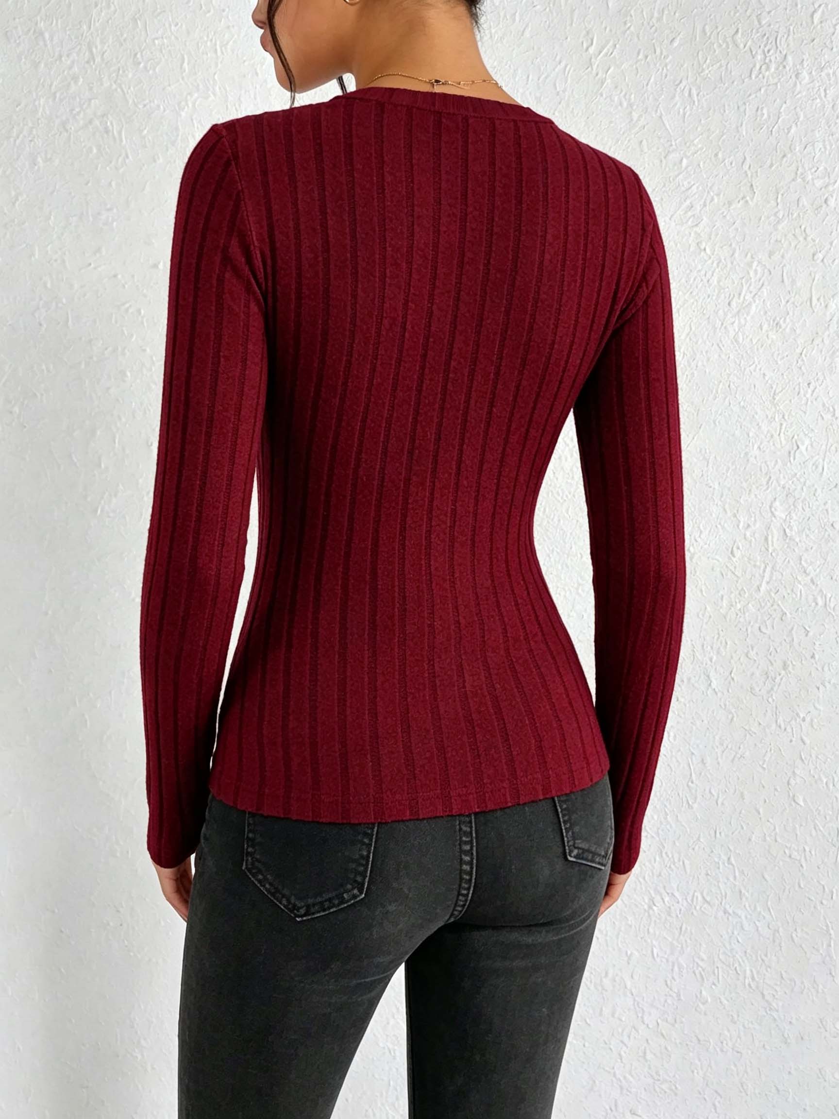 Women Solid V‑Neck Ribbed Knit - Winter Clothing For Women recension och pris
