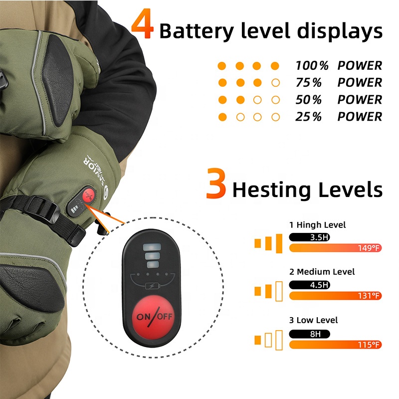 Green 7.4V 3000mAh Outdoor War - Heated Gloves Electric recension och pris